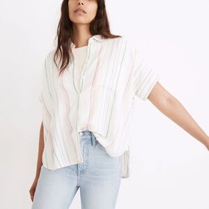 Madewell Linen Blend Daily Shirt in Rainbow Stripe | Sz 1x